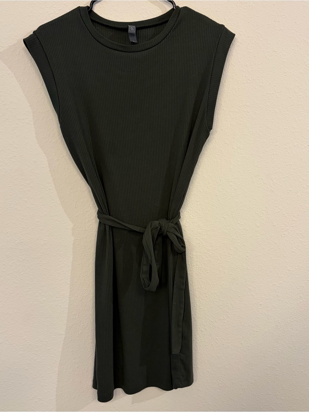 Alya Ribbed Sleeveless Mini Dress with Tie - Olive